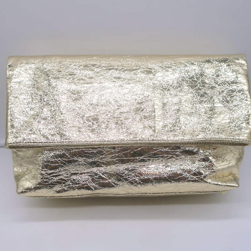 Zimmermann Fold Over Large Clutch Gold Metallic Leather NEW - Picture 2 of 11